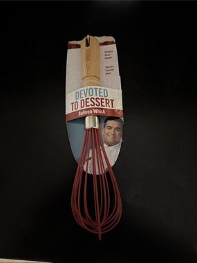 Cake Boss Devoted to Dessert Red Balloon Whisk with Wood Handle